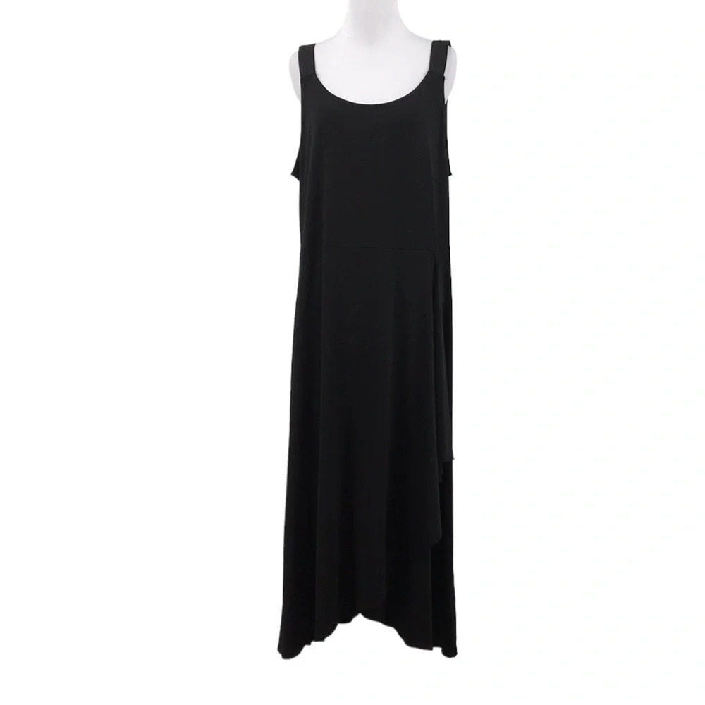 Brook Shields‎ Timeless Black Faux Wrap Midi Dress Womens 1XP Whimsygoth ruffle